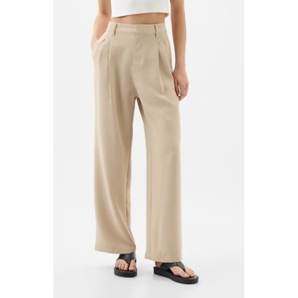 NWT Gap Women's Beige Wide Leg Dress Pants Easy Crepe Trousers 18 Stretch Career